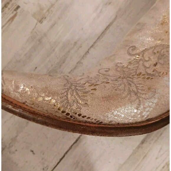 Lucchese Size 7 B Suede Gold Stone Python Print Boots Western Cowboy Snip Toe - Picture 14 of 16